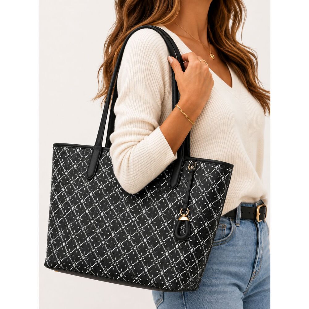 Lauren Ralph Lauren Collins Heritage Logo Large Tote Black Monogram Shopper